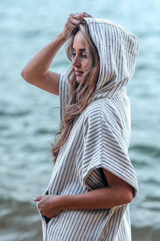 Heavy Weight Stripe Swim Poncho - Unisex