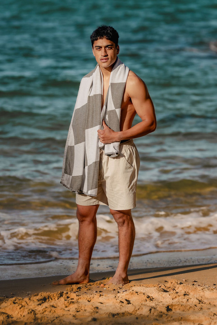 Recycled Cotton Turkish Towel - Moss Green and Chalk Check