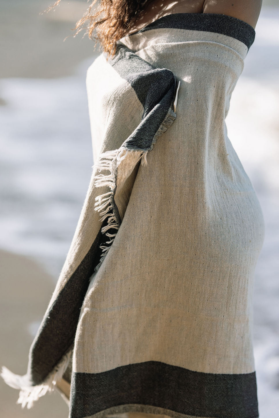 Linen Turkish Towel - Ecru & Smoke