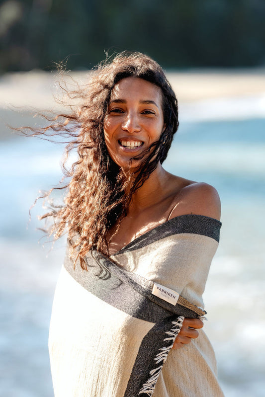 Linen Turkish Towel - Ecru & Smoke