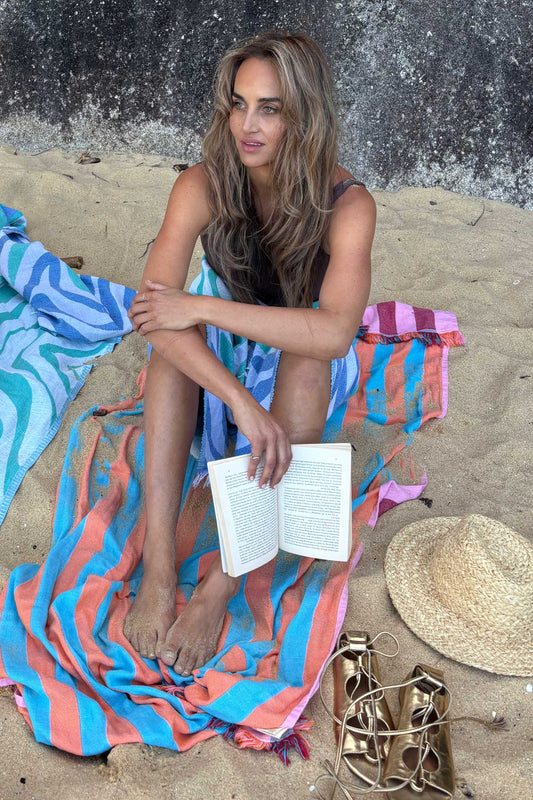 Reversible Stripe Turkish Towel - Orange & Pink