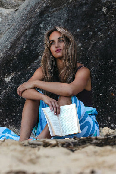 Palm  Turkish Towel - Blue, Green & White