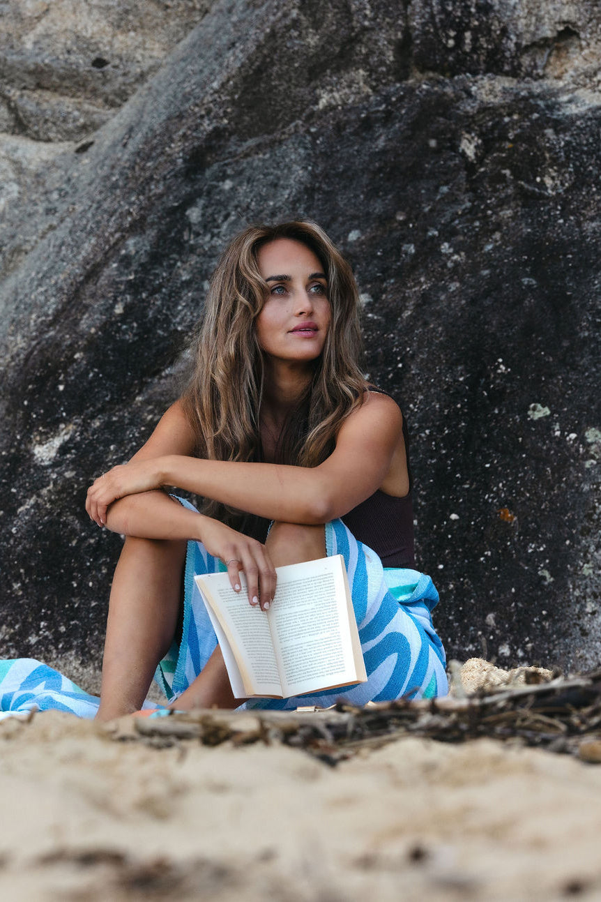 Palm  Turkish Towel - Blue, Green & White