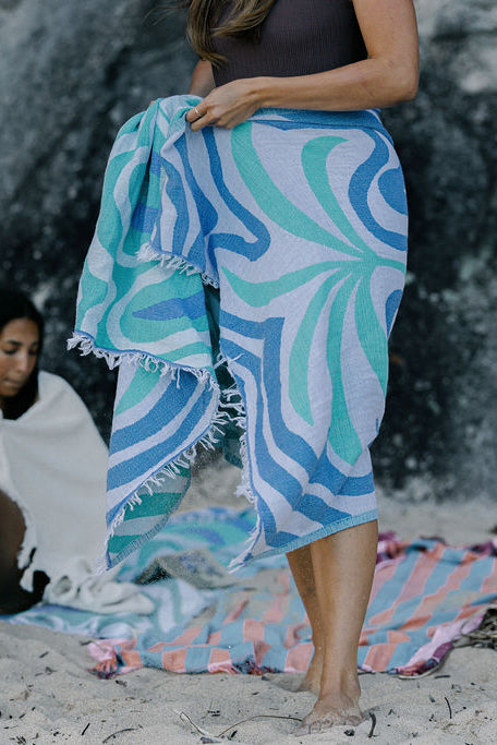 Palm  Turkish Towel - Blue, Green & White