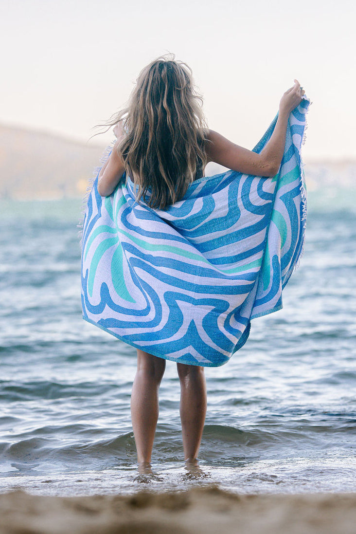Palm  Turkish Towel - Blue, Green & White