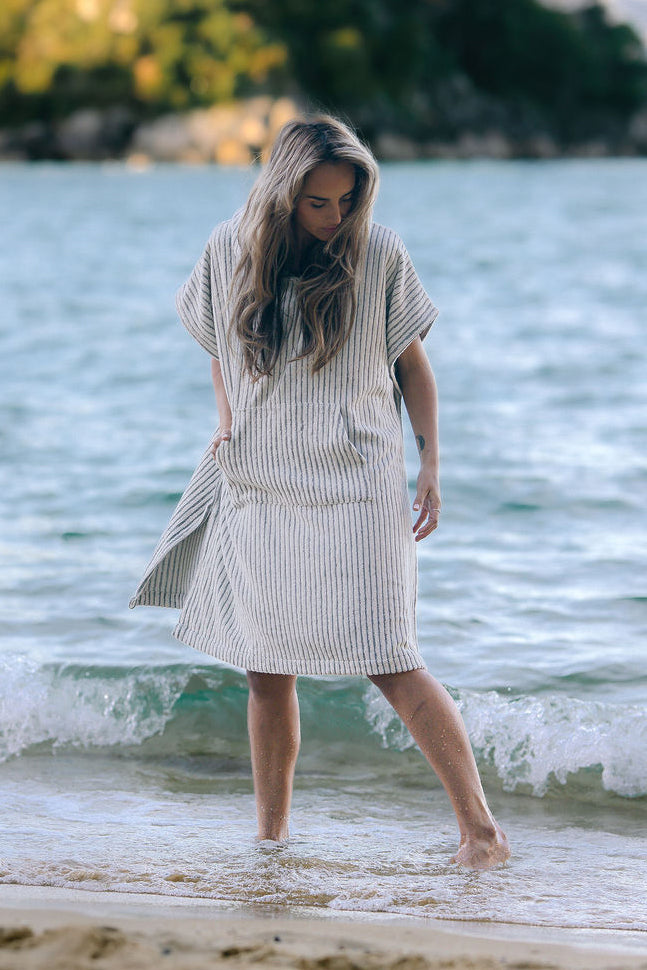 Heavy Weight Stripe Swim Poncho - Unisex