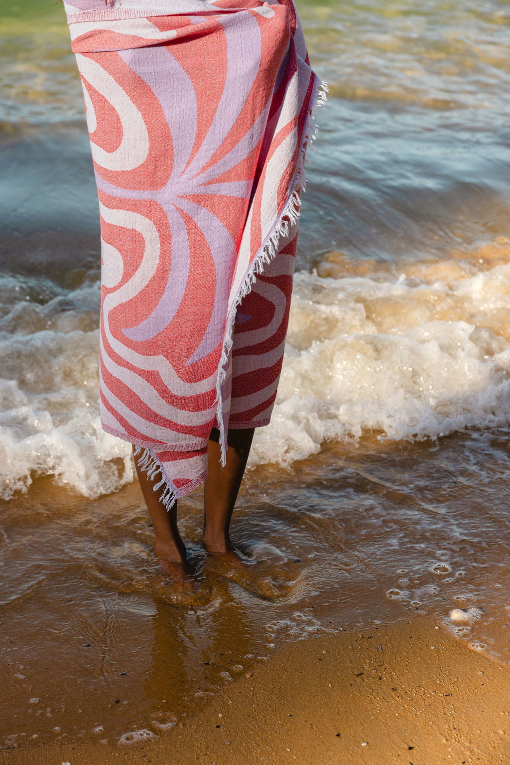 Palm  Turkish Towel - Red, Lilac & White