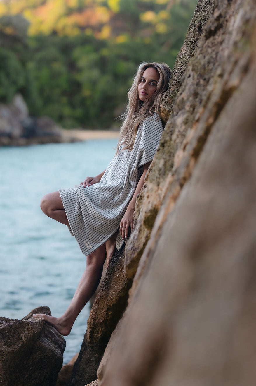 Heavy Weight Stripe Swim Poncho - Unisex