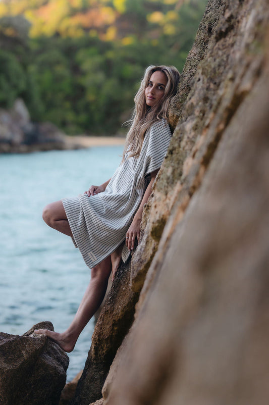 Heavy Weight Stripe Swim Poncho - Unisex