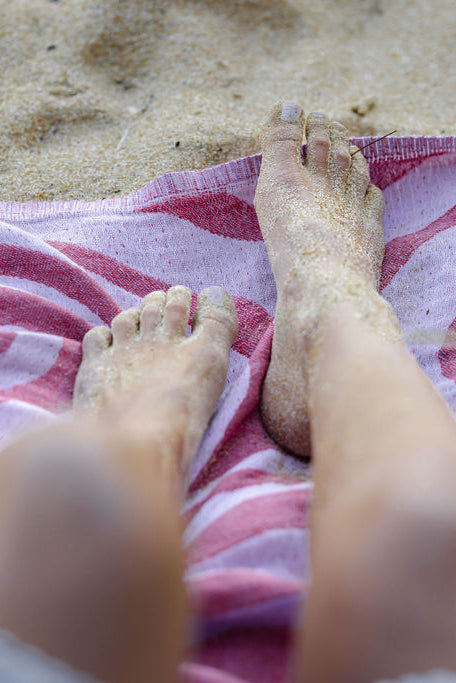 Palm  Turkish Towel - Red, Lilac & White