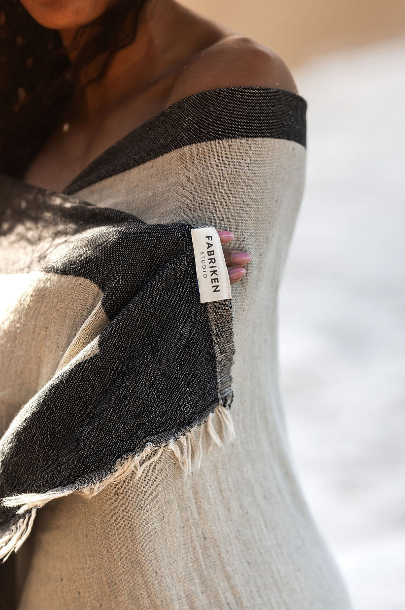 Linen Turkish Towel - Ecru & Smoke