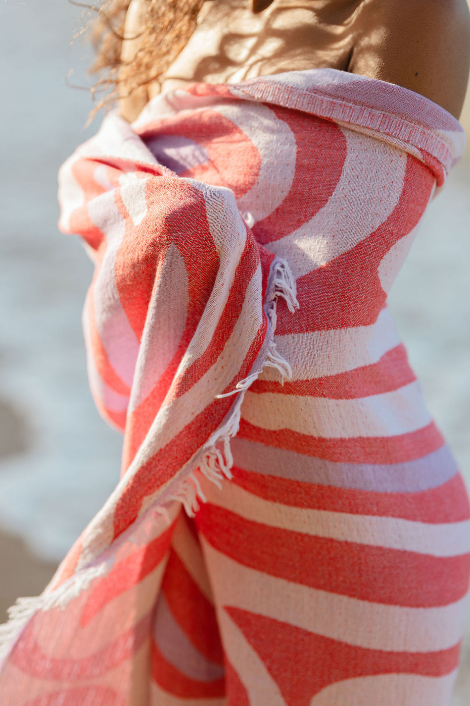 Palm  Turkish Towel - Red, Lilac & White