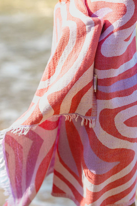 Palm  Turkish Towel - Red, Lilac & White