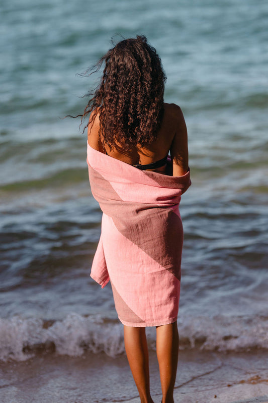 Recycled Cotton Turkish Towel - Neon Pink and Brick