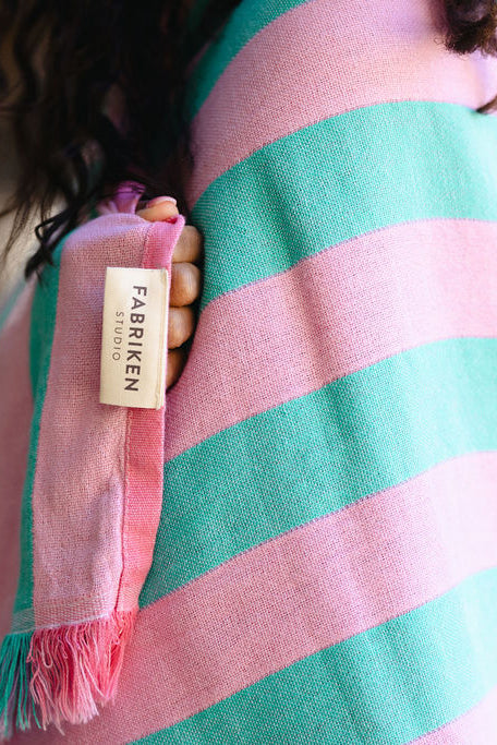 Reversible Stripe Turkish Towel - Pink and Turquoise