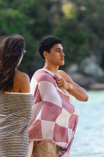 Recycled Cotton Turkish Towel - Brick and Chalk Check